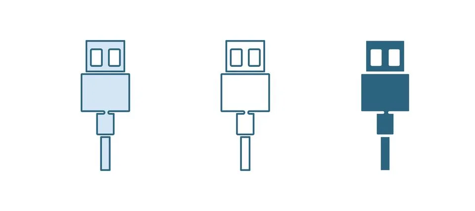 Blue USB cable cord icon isolated on white background. Connectors and socke.. Stock Illustration
