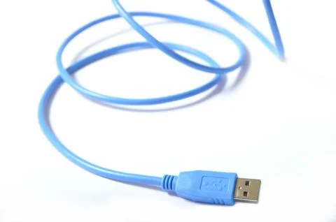 Blue usb cable on white background Stockfoto's