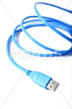 Blue usb cable on wite background Stock Photos
