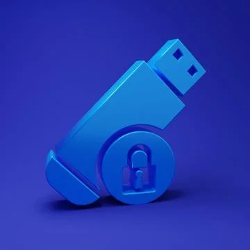 Blue USB flash drive with closed padlock icon isolated on blue background. .. Stockillustratie