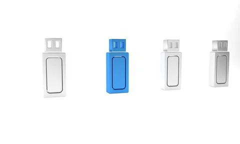 Blue USB flash drive icon isolated on white background. Minimalism concept... Stock Illustration