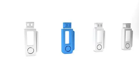 Blue USB flash drive icon isolated on white background. Minimalism concept. 3 Stock Illustration