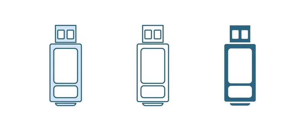 Blue USB flash drive icon isolated on white background.  Vector Stock Illustration