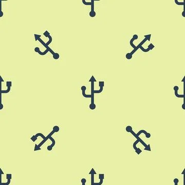Blue USB symbol icon isolated seamless pattern on yellow background. Vector Stock Illustration