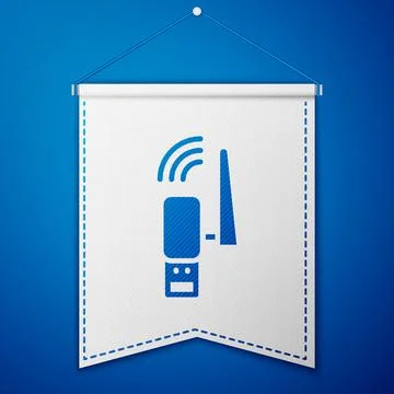 Blue Usb wireless adapter icon isolated on blue background. White pennant Stock Illustration