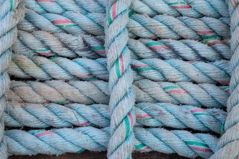 Blue used old ropes recurring pattern texture Rigging of a sailing ship 스톡 사진