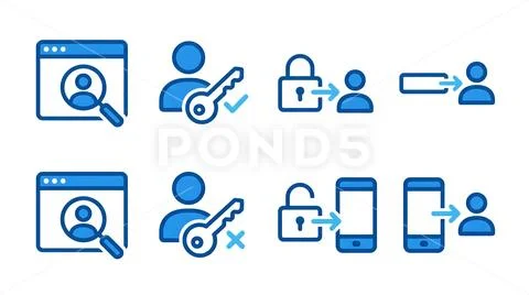 Blue user account and security icons set transparent background PSDテンプレート