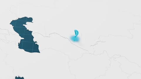 Blue Uzbekistan 3d map with pointer pin surrounded with other countries in white Stock Footage 319659258