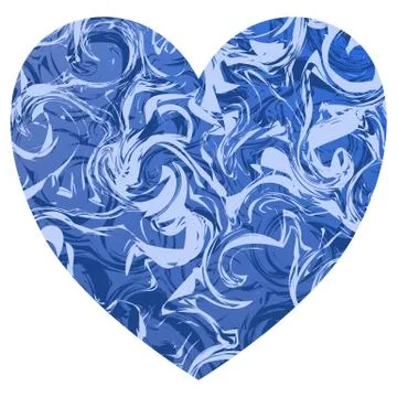 A blue valentine shape heart with light and deep blue marble swirls Stock Illustration