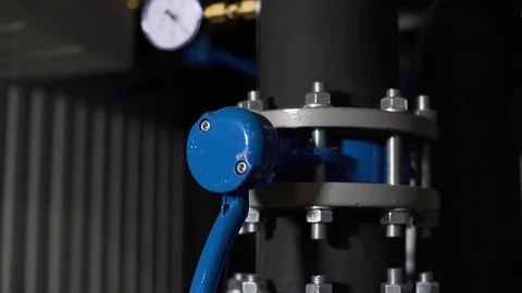 Blue valve on the pipe. Stock Footage 105228569