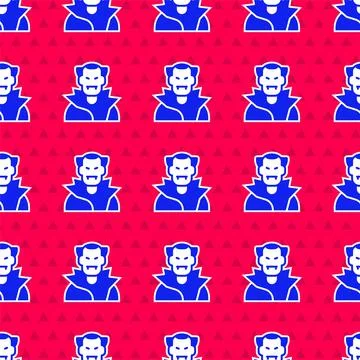 Blue Vampire icon isolated seamless pattern on red background. Happy Halloween Stock Illustration