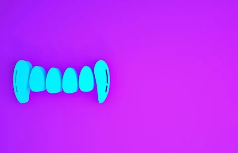 Blue Vampire teeth icon isolated on purple background. Happy Halloween party. Illustrazione stock