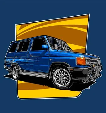 A blue van on a yellow background Stock Illustration