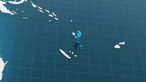 Blue Vanuatu 3d map with pointer pin surrounded with other countries in white Stock Footage 320901124