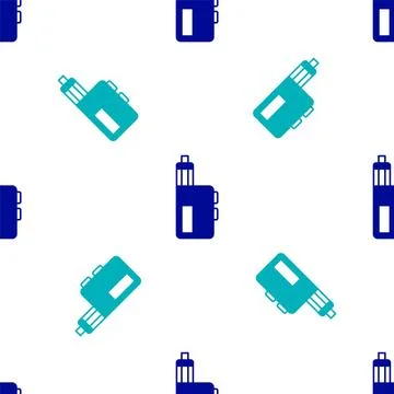 Blue Vape mod device icon isolated seamless pattern on white background. Vape Stock Illustration