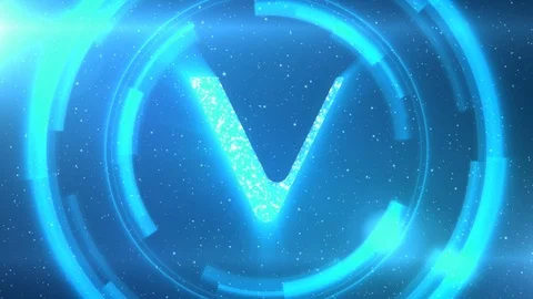 Blue Vechain symbol on space background with HUD elements. Seamless loop. Stock Footage 118019772