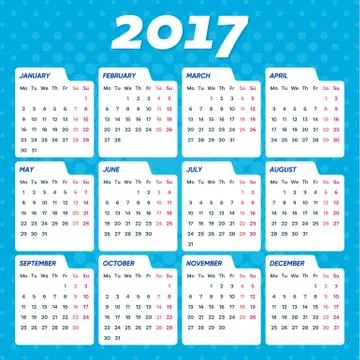 Blue vector 2017 calendar Stock Illustration