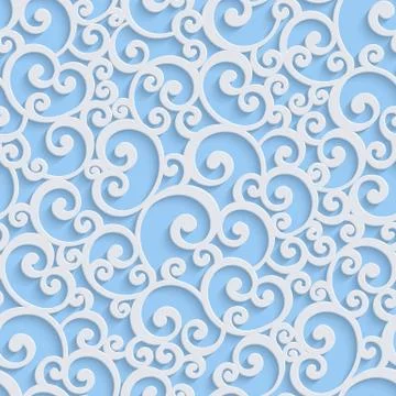 Blue Vector 3d Floral Damask Seamless Pattern Stock Illustration