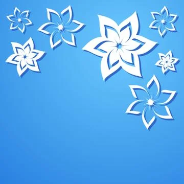 Blue vector background with beautiful white flowers Stock Illustration