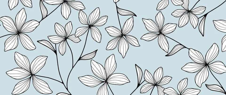 Blue vector background with white flowers Stock Illustration
