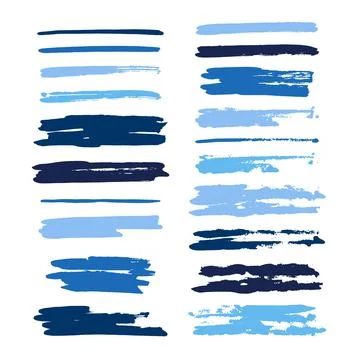 Blue vector brush strokes of paint on white background. Rectangular paint spots Stock Illustration