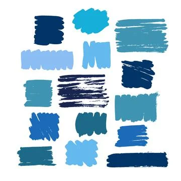 Blue vector brush strokes of paint on white background. Rectangular paint spots Stock Illustration