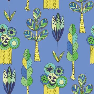 Blue vector children pattern with trees Stock Illustration