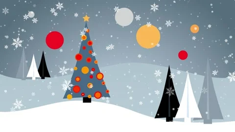 Blue vector christmas tree with geometric ornaments and falling snow in Stock Footage 321687517