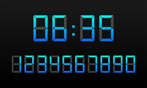 Blue Vector Clock Digital numbers on a dark display. Иллюстрация