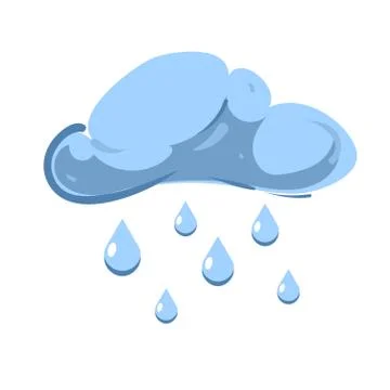 Blue vector cloud with falling rain isolated over white Stock Illustration