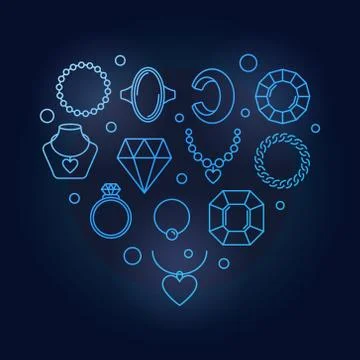Blue vector creative heart shape made of jewelry linear icons 스톡 일러스트