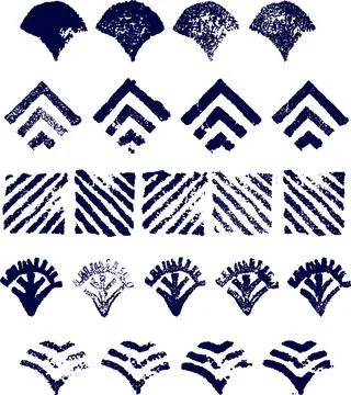 Blue vector elements in japanese style isolated on white background. Traditional Illustrazione stock