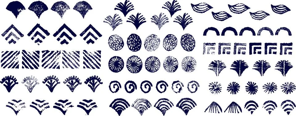 Blue vector elements in japanese style isolated on white background. Traditional Illustrazione stock