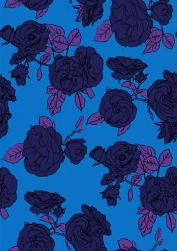 Blue vector flowers seamless pattern. Dark background Illustrazione stock