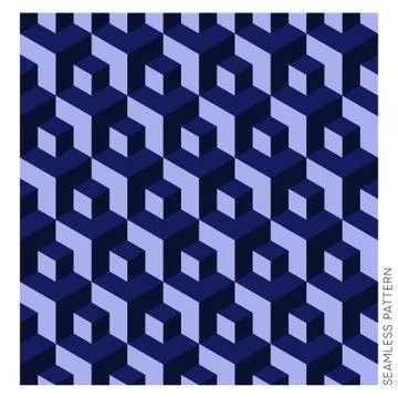 Blue vector geometric 3D cube seamless pattern Stock Illustration