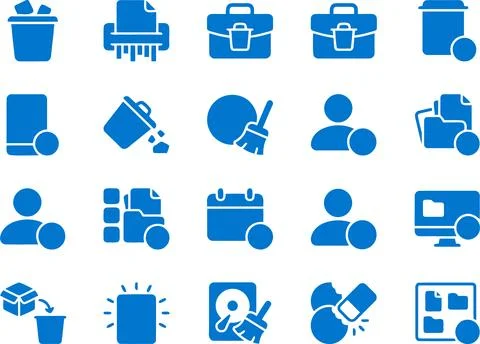Blue Vector Icon Set Featuring Various Data Management and Deletion Actions Stockillustratie