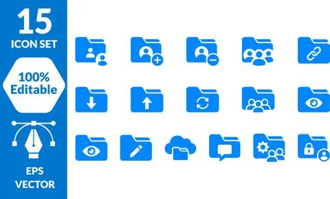 Blue Vector Icon Set of File Folders for Data Management and Digital Organi.. Illustrazione stock