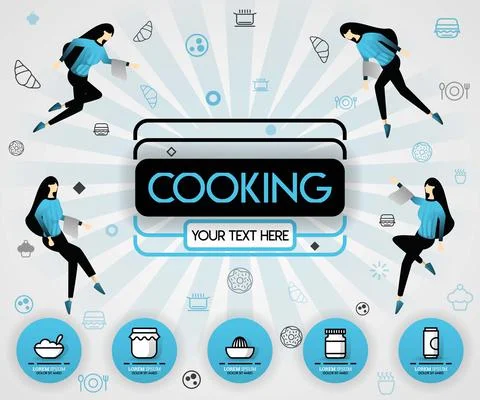Blue vector illustration concept. Cooking book and food cover book.  healthy  Stock Illustration