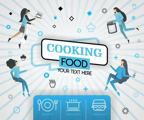 Blue vector illustration concept. cooking food recipes cover book.  healthy c Ilustração Stock