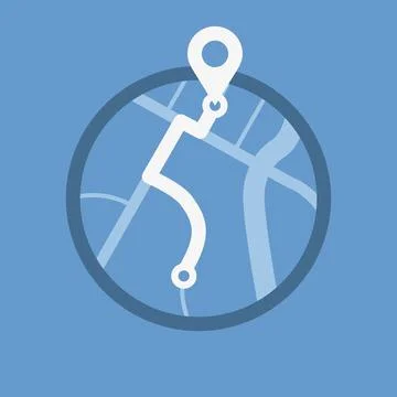 A blue vector illustration of GPS map in a circle Stock Illustration