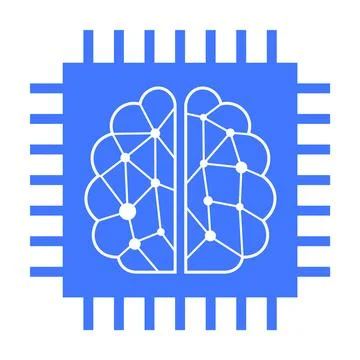 Blue vector image displays a white brain illustration with neural network pat Illustrazione stock