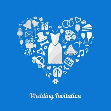 Blue vector invitation card with wedding design elements Illustration