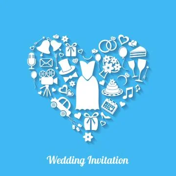 Blue vector invitation card with wedding design elements Stock Illustration