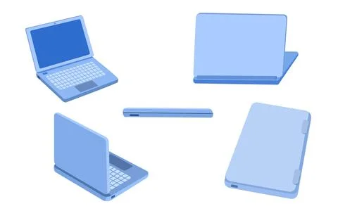 Blue vector laptop computer set at various angles. 스톡 일러스트