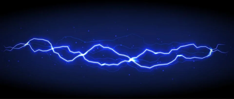 Blue vector lightning on black background. Realistic vector illustration Stock Illustration