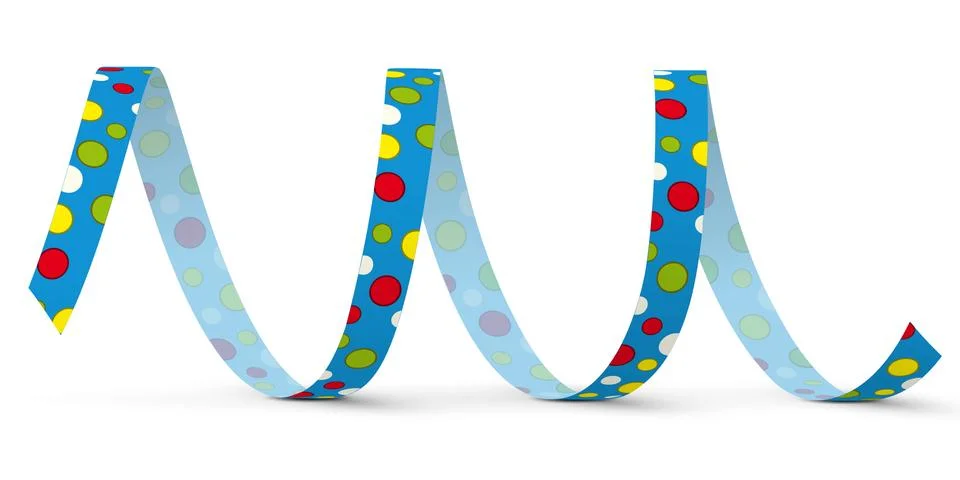 Blue Vector Paper Streamer with Colored Dots - Blow Out Stock Illustration