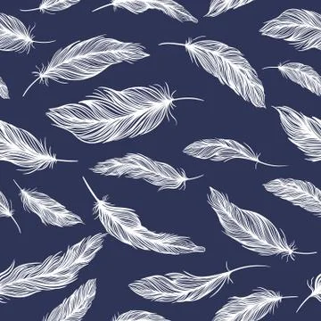 Blue Vector Pattern with White Feathers Illustrazione stock