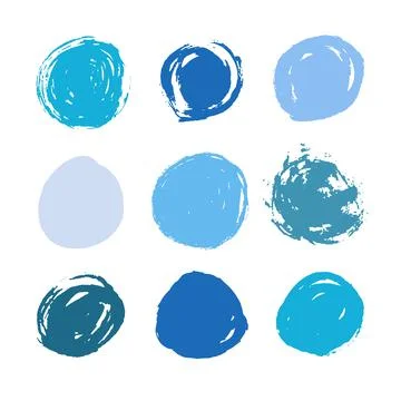 Blue vector round paint strokes isolated on white background. Circles brush Stock Illustration