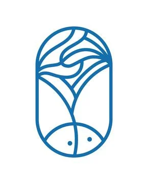 Blue vector round sea or river fish line logo icon. Simple modern abstract line Stock-Illustration