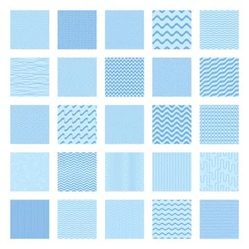 Blue vector seamless wavy line patterns set Stock Illustration